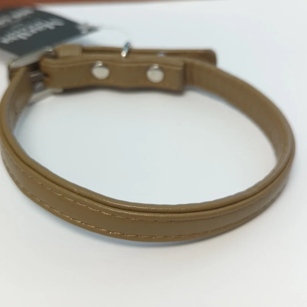 🌻 Martha Stewart Tan Faux Vegan Leather Buckle Dog Collar Size 14 (Small)